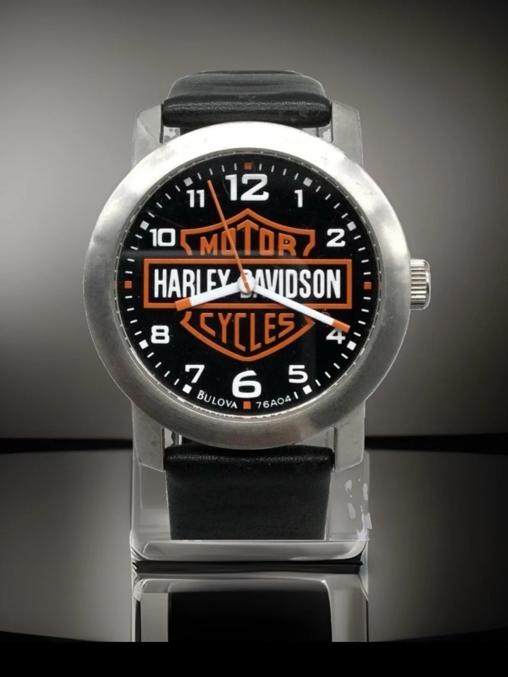 Harley-Davidson Mens Watch 38mm Black Logo Dial Leather 76A04 NEW in Box